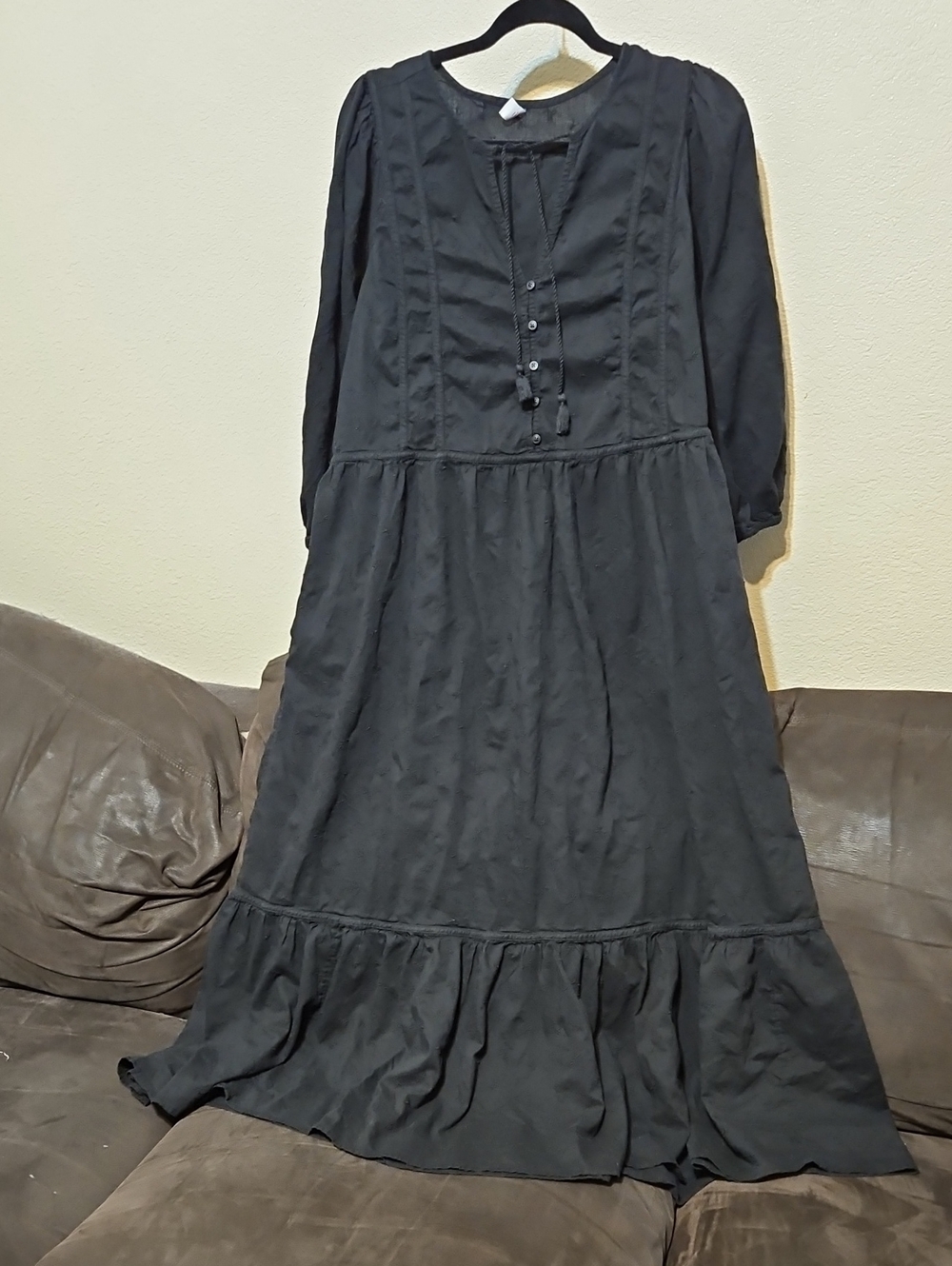 Old Navy Black Long Sleeve Tiered Maxi Dress